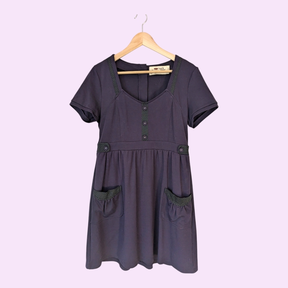 💜🖤Lost & Found Cotton-Rayon Retro Mini Dress w/ Button Detail & Pockets, L (M)